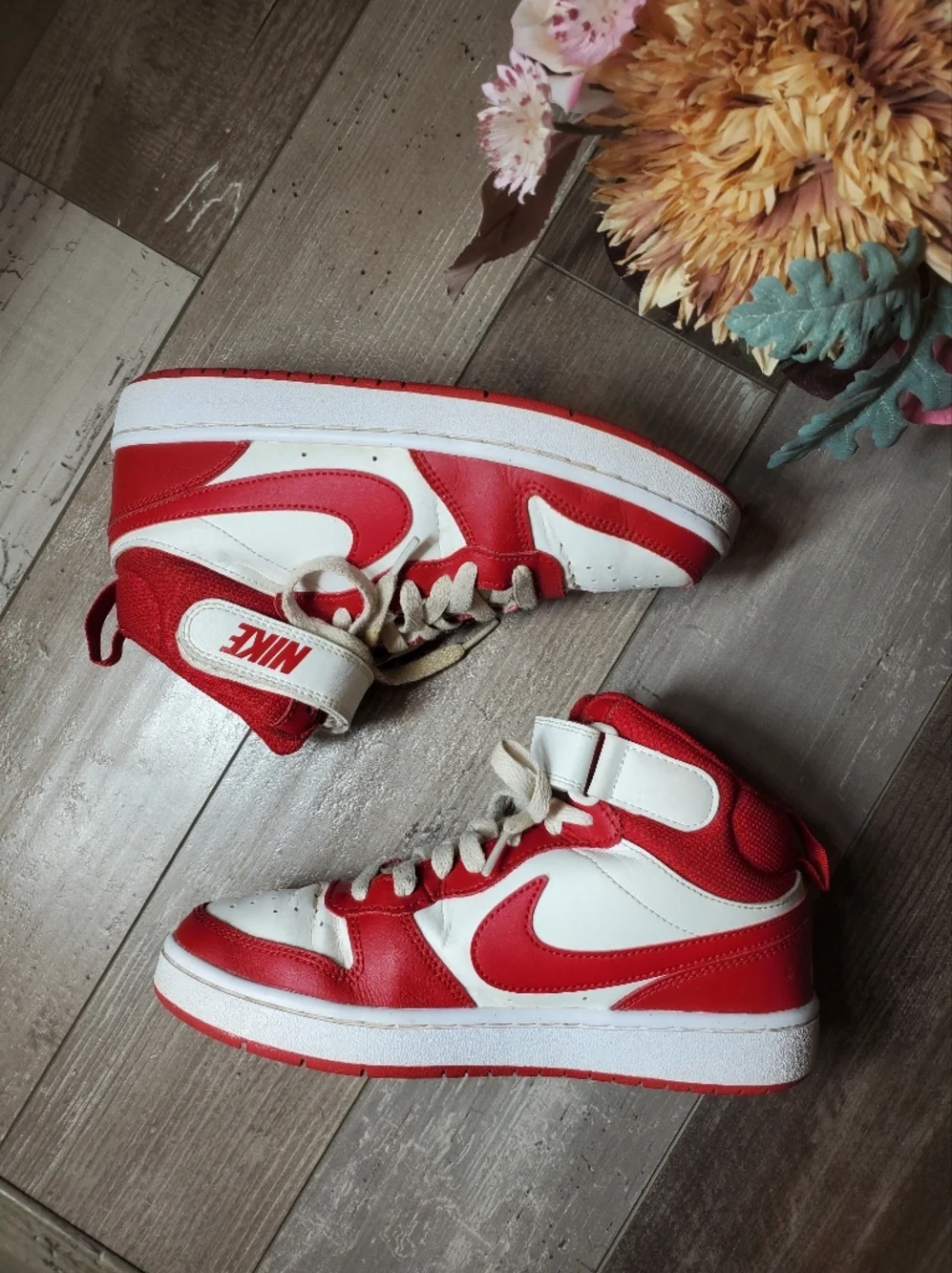 Nike Kids' Court Borough Mid 2 Red and White High-Top Sneakers Size 5Y Boy